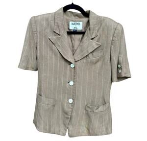 Vintage 1980s Kasper ASL Pinstripe Blazer Jacket Short Sleeve Brown Academia